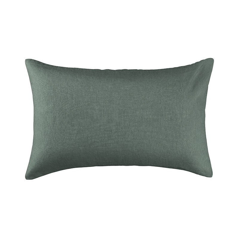 Housse de coussin rectangulaire 40 x 60 cm en lin lavé uni Vert Eucalyptus