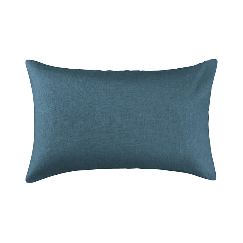 Housse de coussin rectangulaire 40 x 60 cm en lin lavé uni Bleu Pétrole