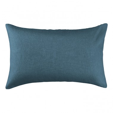 Housse de coussin rectangulaire 40 x 60 cm en lin lavé uni Bleu Pétrole