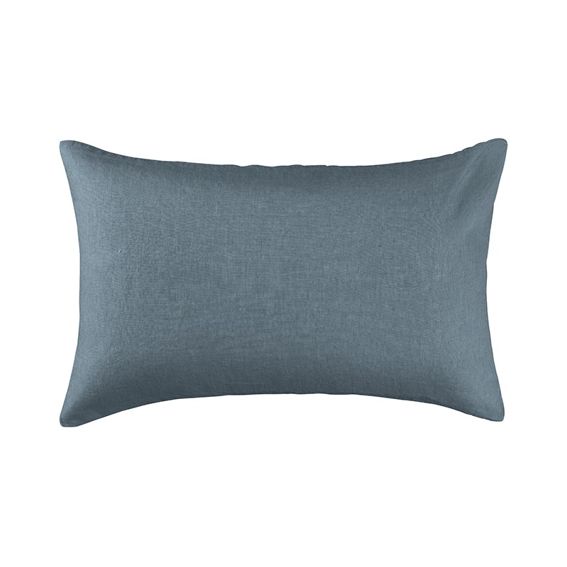 Housse de coussin rectangulaire 40 x 60 cm en lin lavé uni Bleu Orage