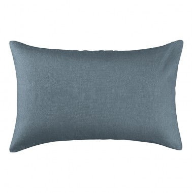 Housse de coussin rectangulaire 40 x 60 cm en lin lavé uni Bleu Orage