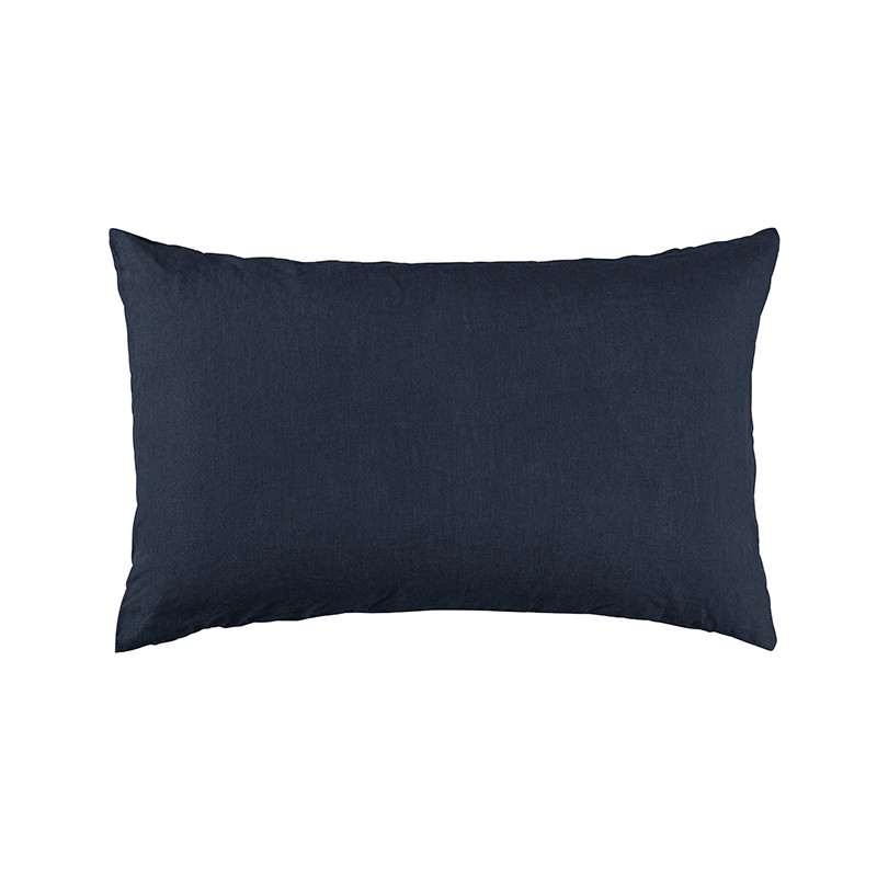 Housse de coussin rectangulaire 40 x 60 cm en lin lavé uni Bleu Encre