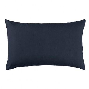 Housse de coussin rectangulaire 40 x 60 cm en lin lavé uni Bleu Encre