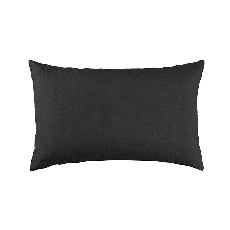 Housse de coussin rectangulaire 40 x 60 cm en lin lavé uni Gris Plomb