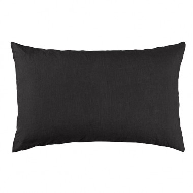 Housse de coussin rectangulaire 40 x 60 cm en lin lavé uni Charbon