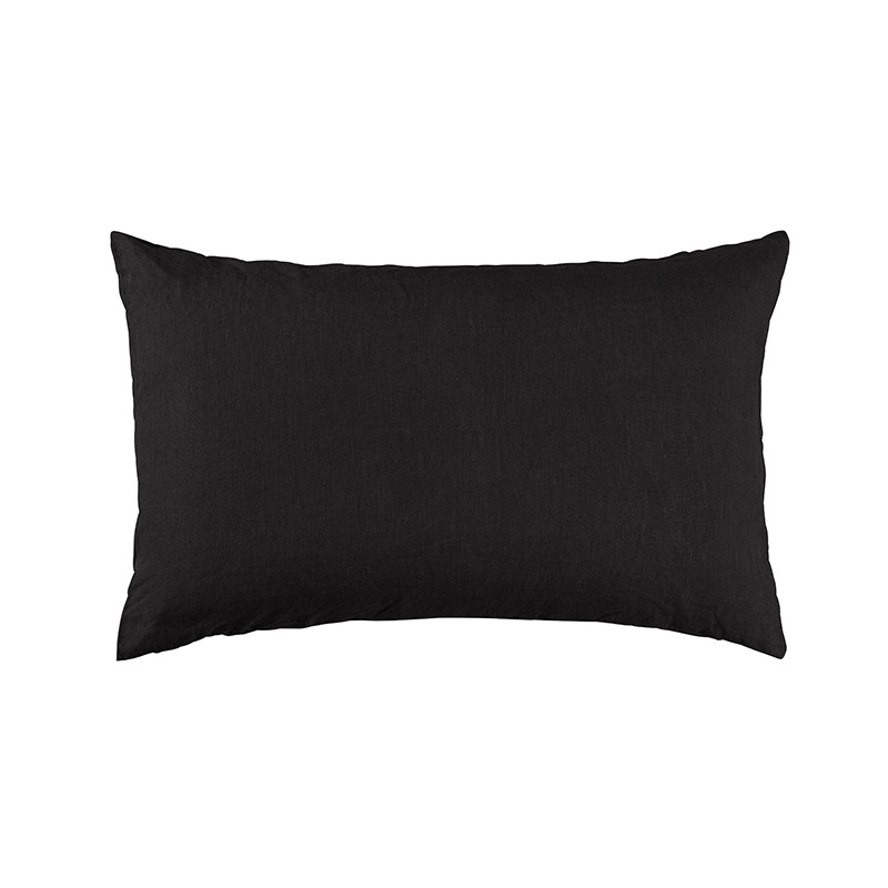Housse de coussin rectangulaire 40 x 60 cm en lin lavé uni Noir Noir