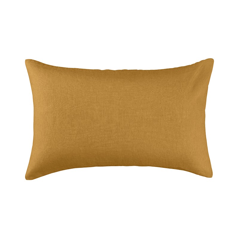 Housse de coussin rectangulaire 40 x 60 cm en lin lavé uni Jaune Pépite