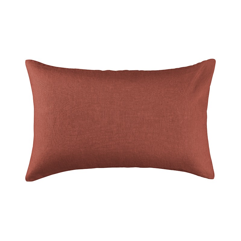 Housse de coussin rectangulaire 40 x 60 cm en lin lavé uni Orange Terracotta