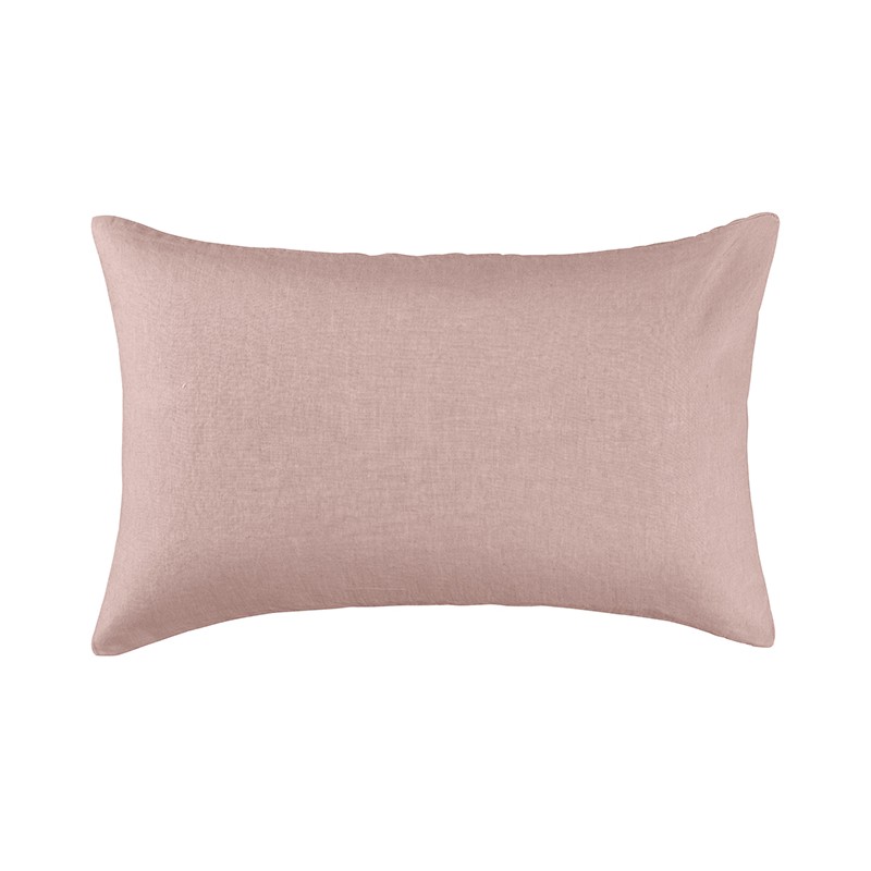 Housse de coussin rectangulaire 40 x 60 cm en lin lavé uni Rose Rétro