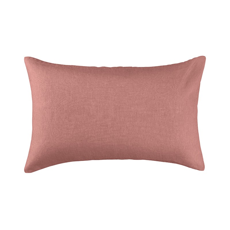 Housse de coussin rectangulaire 40 x 60 cm en lin lavé uni Rose Boudoir