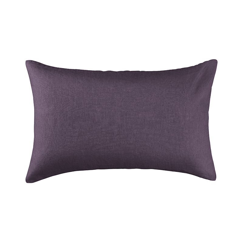 Housse de coussin rectangulaire 40 x 60 cm en lin lavé uni Vieille Prune