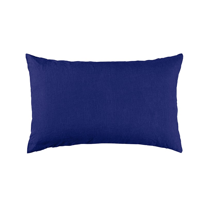 Housse de coussin rectangulaire 40 x 60 cm en lin lavé uni Bleu Klein