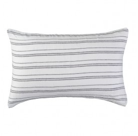 Housse de coussin rectangulaire 40 x 60 cm en lin lavé chambray Rayure Marcel Noir