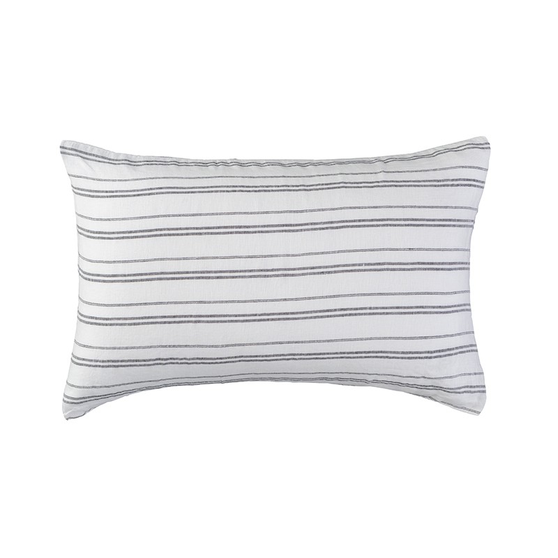 Housse de coussin rectangulaire 40 x 60 cm en lin lavé chambray Rayure Marcel Noir