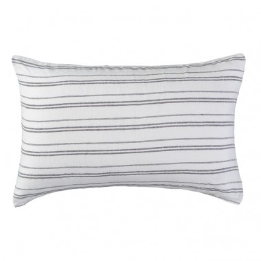 Housse de coussin rectangulaire 40 x 60 cm en lin lavé chambray Rayure Marcel Noir