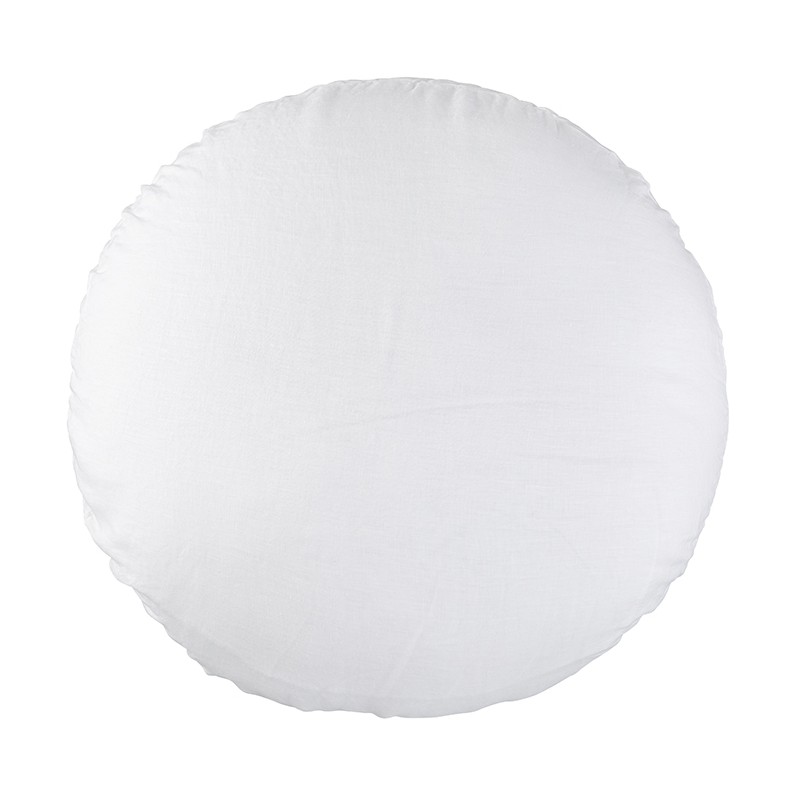 Housse de coussin rond diamètre 65 cm en lin lavé uni Blanc Optique