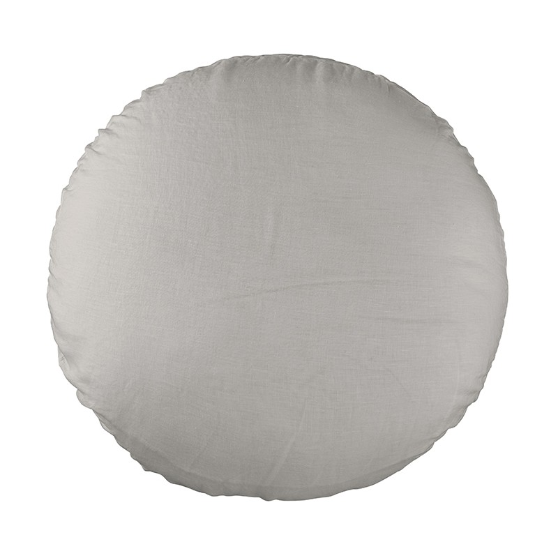 Housse de coussin rond diamètre 65 cm en lin lavé uni Argile