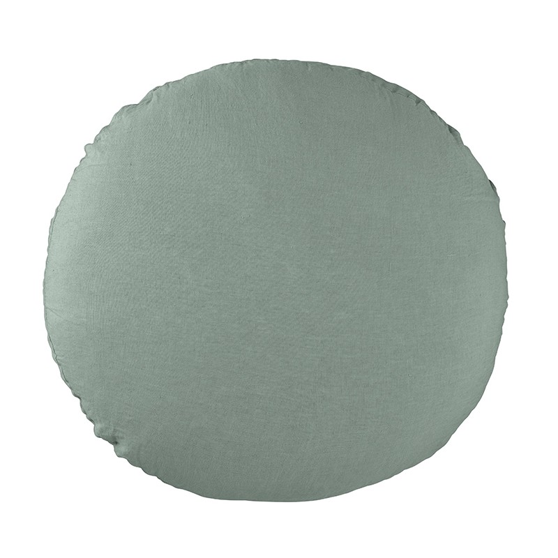 Housse de coussin rond diamètre 65 cm en lin lavé uni Vert Céladon