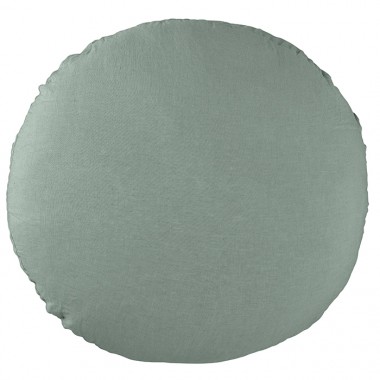 Housse de coussin rond diamètre 65 cm en lin lavé uni Vert Céladon