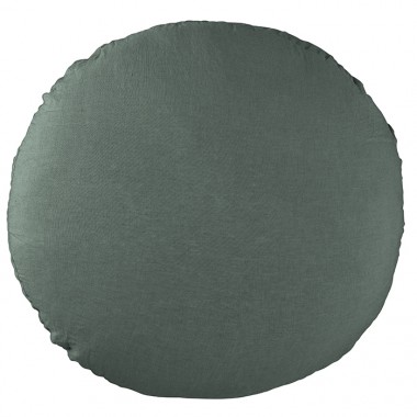 Housse de coussin rond diamètre 65 cm en lin lavé uni Vert Eucalyptus