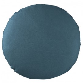 Housse de coussin rond diamètre 65 cm en lin lavé uni Bleu Pétrole