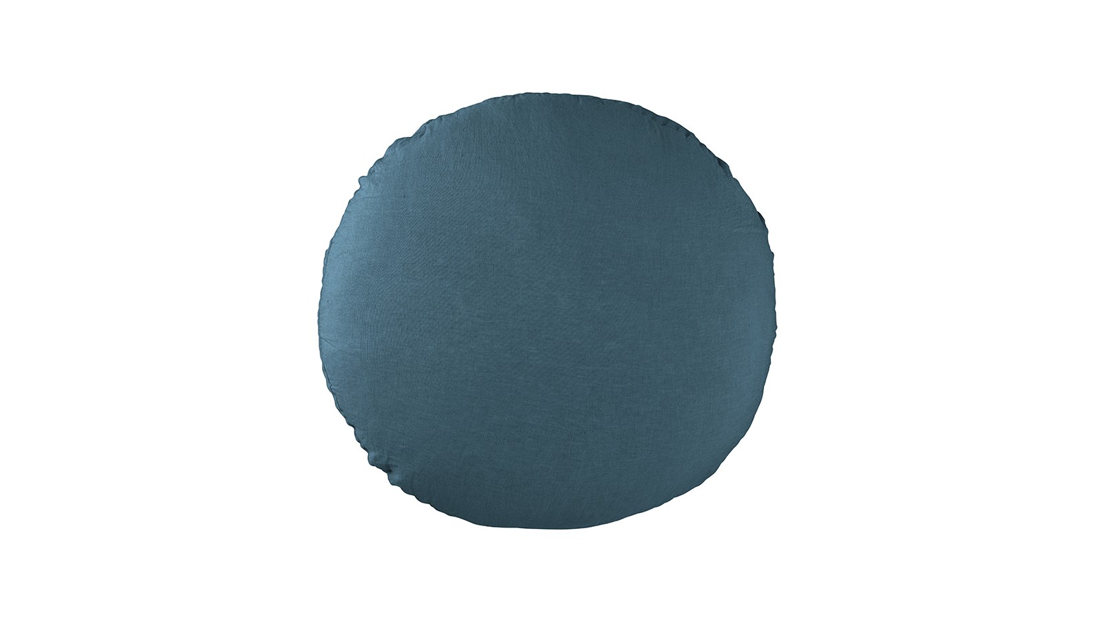 Housse de coussin rond diamètre 65 cm en lin lavé uni Bleu Pétrole