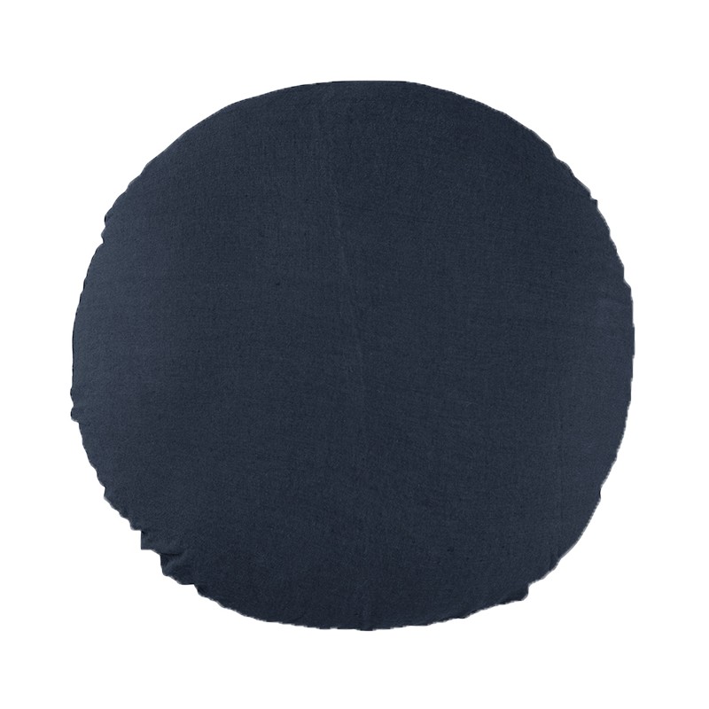 Housse de coussin rond diamètre 65 cm en lin lavé uni Bleu Encre