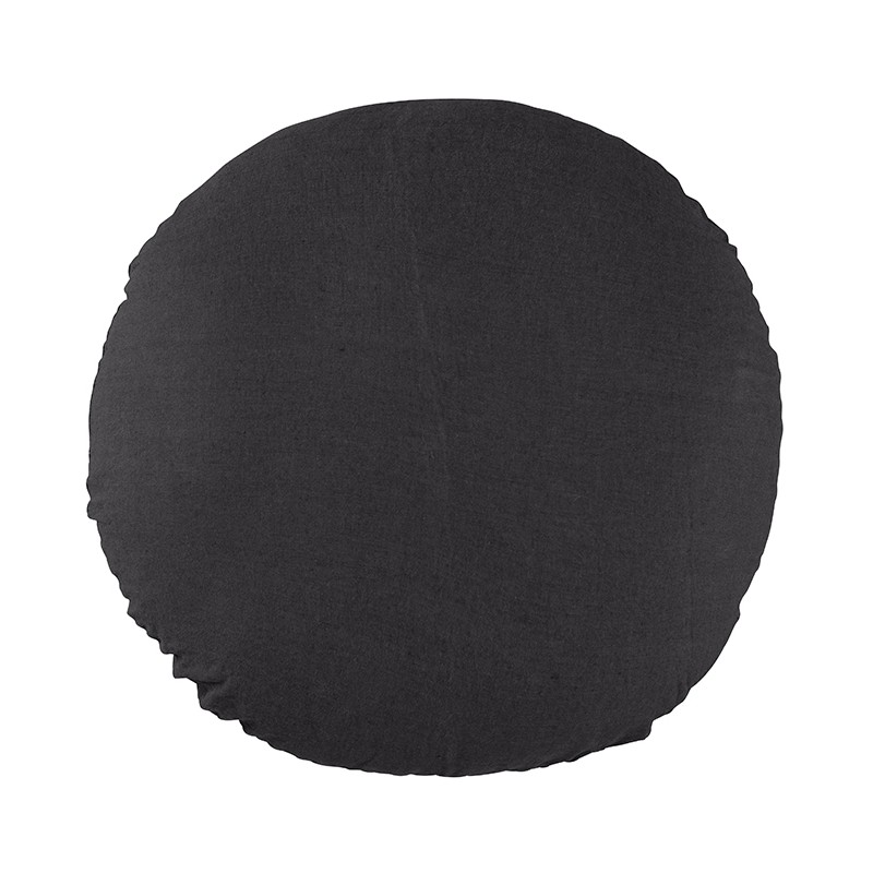 Housse de coussin rond diamètre 65 cm en lin lavé uni Gris Plomb