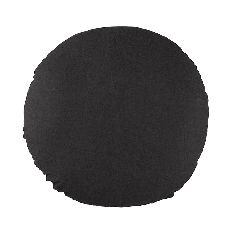 Housse de coussin rond diamètre 65 cm en lin lavé uni Charbon