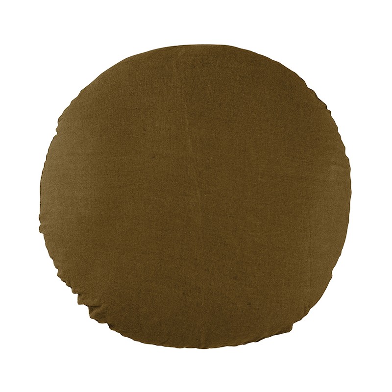 Housse de coussin rond diamètre 65 cm en lin lavé uni Caramel