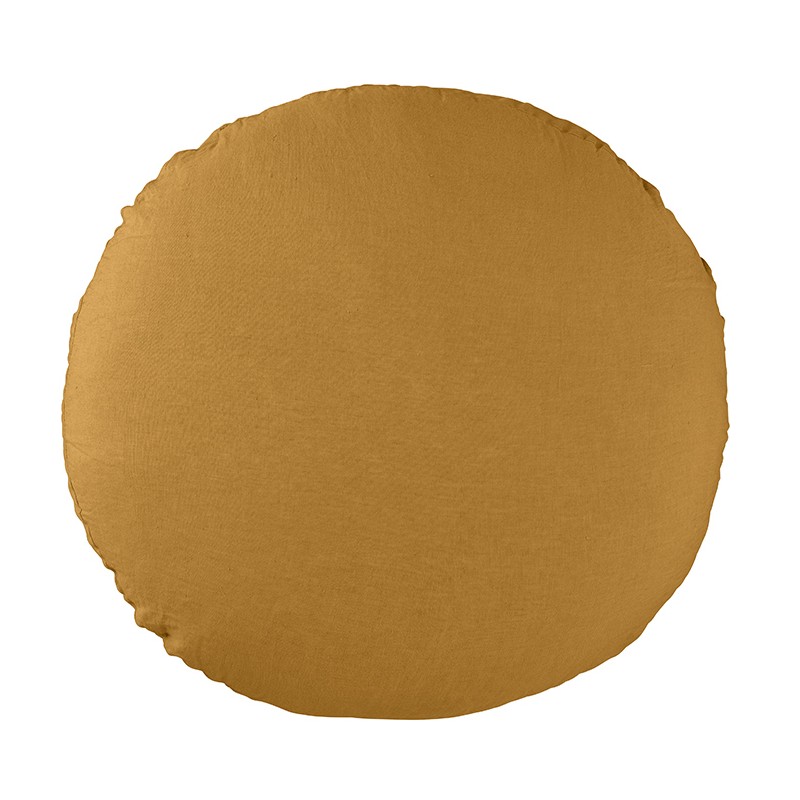 Housse de coussin rond diamètre 65 cm en lin lavé uni Jaune Pépite