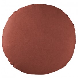 Housse de coussin rond diamètre 65 cm en lin lavé uni Orange Terracotta