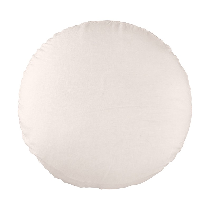 Housse de coussin rond diamètre 65 cm en lin lavé uni Rose Yogourt