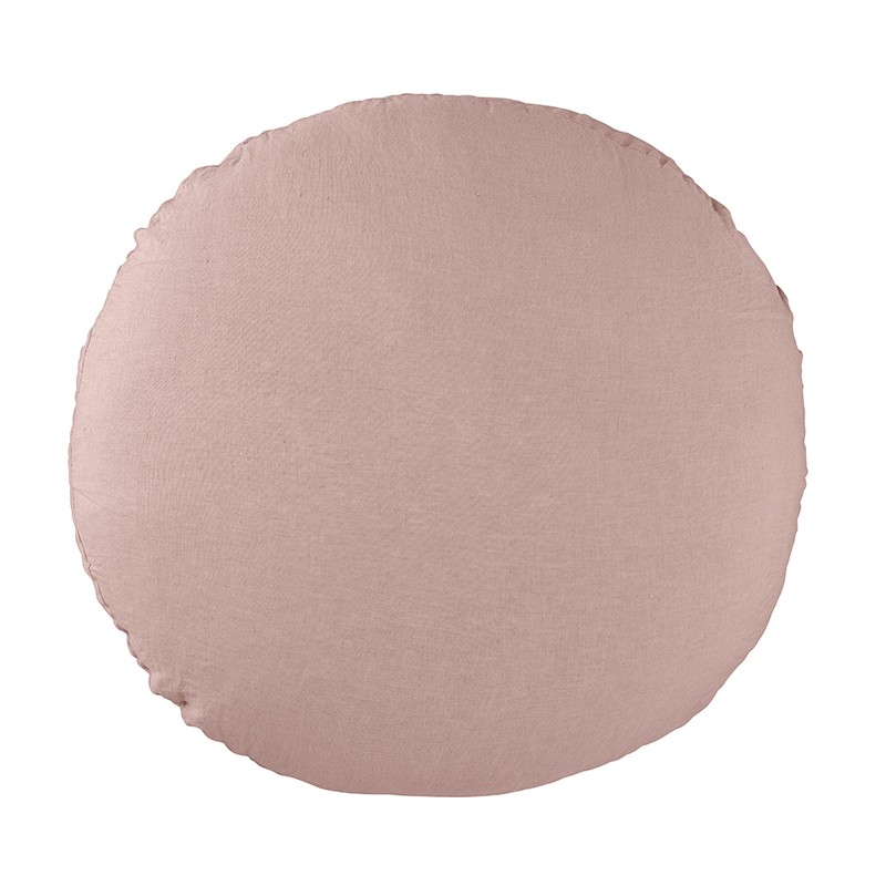 Housse de coussin rond diamètre 65 cm en lin lavé uni Rose Rétro