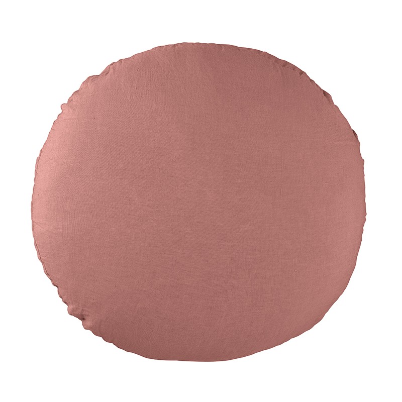 Housse de coussin rond diamètre 65 cm en lin lavé uni Rose Boudoir