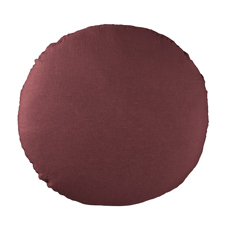 Housse de coussin rond diamètre 65 cm en lin lavé uni Rose Tomette