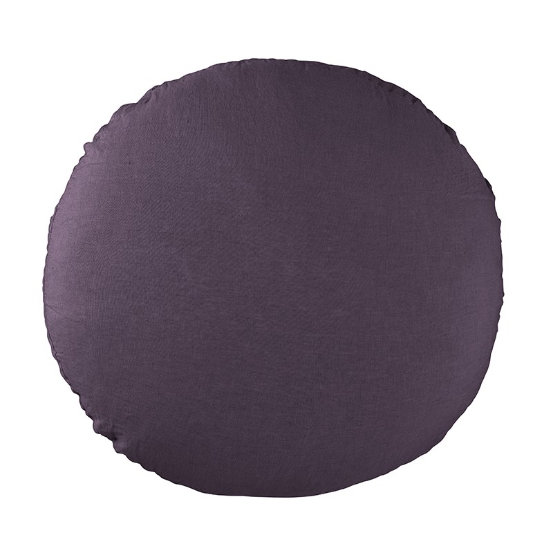 Housse de coussin rond diamètre 65 cm en lin lavé uni Vieille Prune