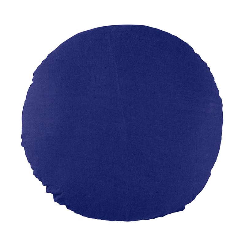 Housse de coussin rond diamètre 65 cm en lin lavé uni Bleu Klein