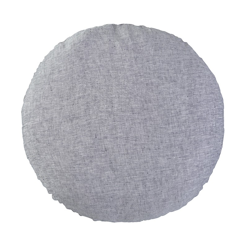 Housse de coussin rond diamètre 65 cm en lin lavé chambray Charbon