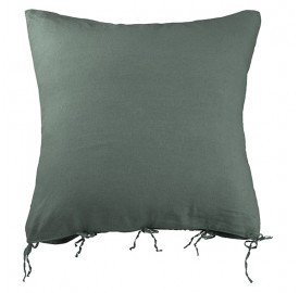 Housse de coussin carrée 80 x 80 cm en lin lavé uni Vert Eucalyptus