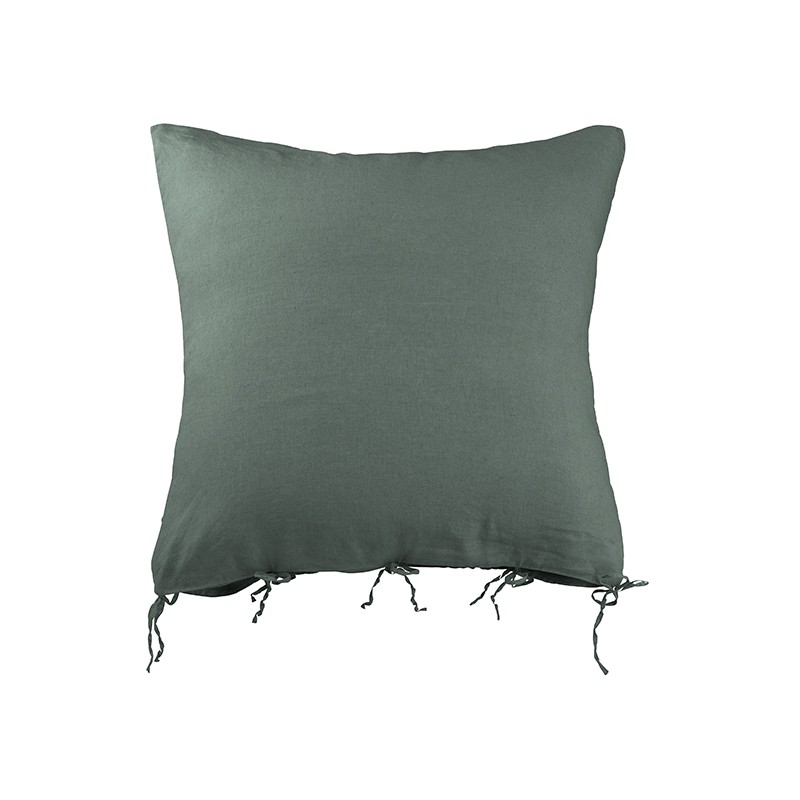 Housse de coussin carrée 80 x 80 cm en lin lavé uni Vert Eucalyptus