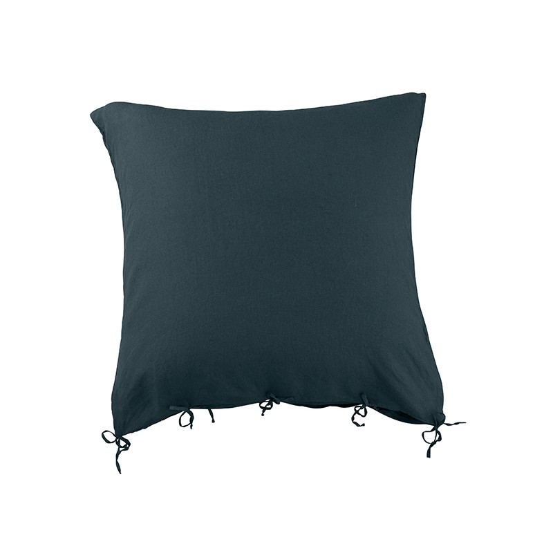 Housse de coussin carrée 80 x 80 cm en lin lavé uni Bleu Coin Coin