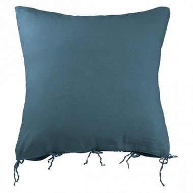 Housse de coussin carrée 80 x 80 cm en lin lavé uni Bleu Pétrole