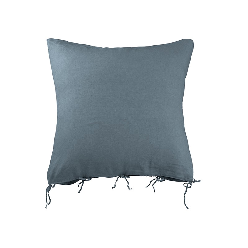 Housse de coussin carrée 80 x 80 cm en lin lavé uni Bleu Orage