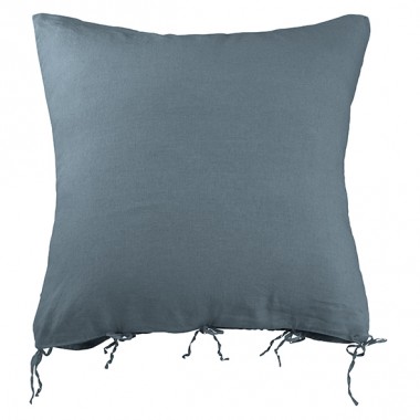 Housse de coussin carrée 80 x 80 cm en lin lavé uni Bleu Orage