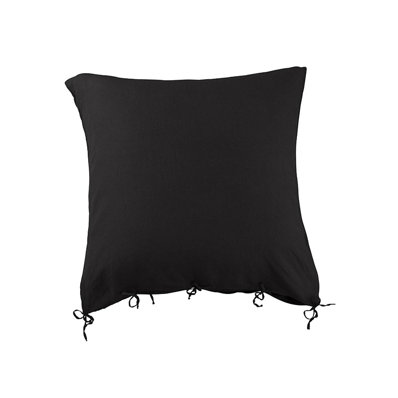 Housse de coussin carrée 80 x 80 cm en lin lavé uni Noir Noir Housse de coussin carrée 80 x 80 cm en lin lavé uni Noir Noir