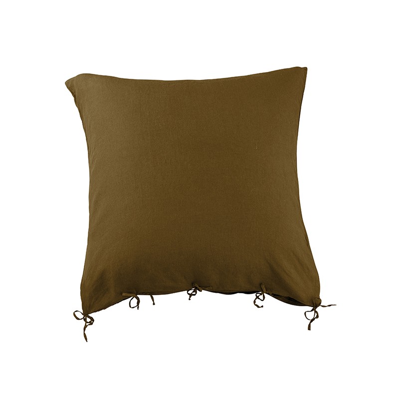 Housse de coussin carrée 80 x 80 cm en lin lavé uni Caramel