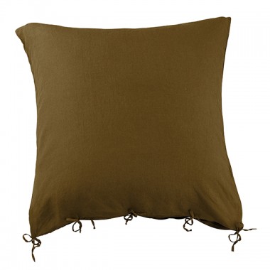 Housse de coussin carrée 80 x 80 cm en lin lavé uni Caramel