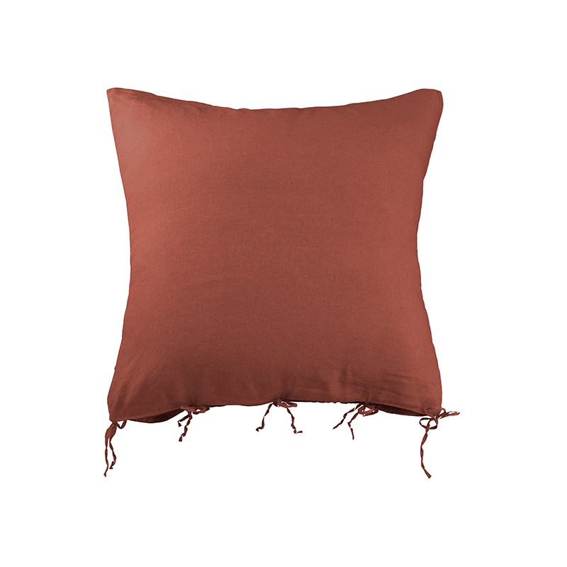 Housse de coussin carrée 80 x 80 cm en lin lavé uni Orange Terracotta