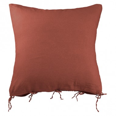 Housse de coussin carrée 80 x 80 cm en lin lavé uni Orange Terracotta